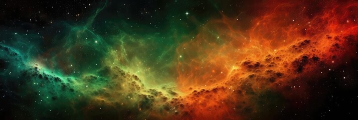 Obraz na płótnie Canvas Red Green Orange Space , Panoramic Background. Generative AI