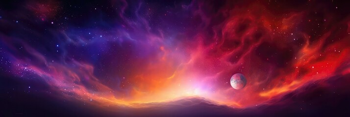 Obraz na płótnie Canvas Red Purple Yellow Space , Panoramic Background. Generative AI