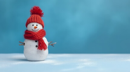 Cute little snowman background. Illustration AI Generative.