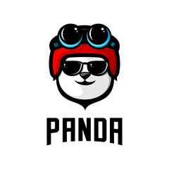 vector design of a panda wearing a biker helmet