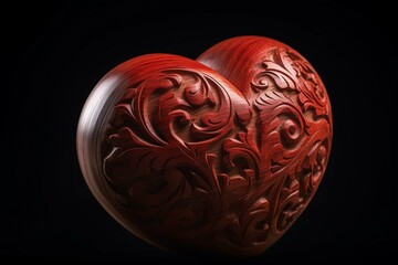 Red heart carving on plain background for Valentine's Day. Generative AI