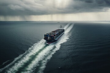 Container ships in vast ocean depict transportation. Generative AI