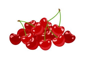 Heap of ripe cherry. Vector flat illustration of fresh red berries. 
