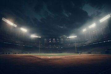 Enjoy exciting night softball under dramatic stadium lighting. Generative AI
