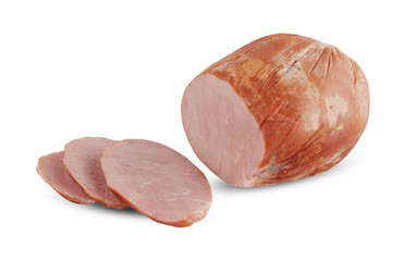 sliced ​​fresh ham with cut out isolated on background transparen
