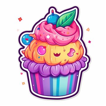 illustration of a sticker cupcake - generative ai