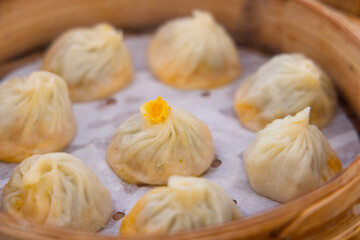 Chinese food xiao long bao steamed soup dumpling bun with crab meat