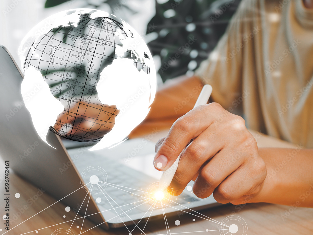 Poster global social networking technology connecting information of people from all over the world through