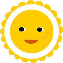 Cute sun flat vector illustration. Yellow childish sunny emoticon collection. Smiling sun with sunbeams cartoon character isolated on white background. Tshirt print design element.