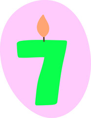 Green festive number 7 with a candle with pink background