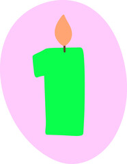 Green festive number 1 with a candle with pink background