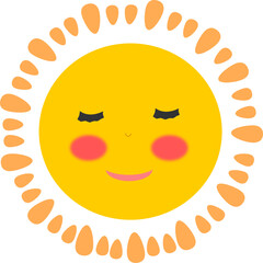 Cute sun flat vector illustration. Yellow childish sunny emoticon collection. Smiling sun with sunbeams cartoon character isolated on white background. Tshirt print design element.