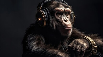 Monkey In The Headphones In Gaming Conventions. Generative AI