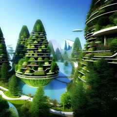 Eco-friendly city of the future created with Generative AI Tecnology