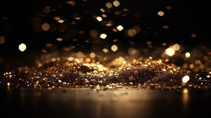 Glitter lights background. Gold and blue particles. Generative AI 