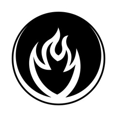 Flame Icon - Fire Symbol of the elements, simple and clean vector graphics, digital illustration in black and white
