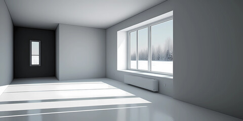 Empty Room with a Big Window. Well-lit Interior. Generative AI