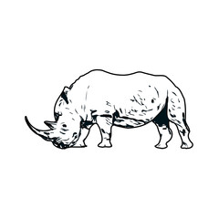 black and white sketch of a rhinoceros with transparent background