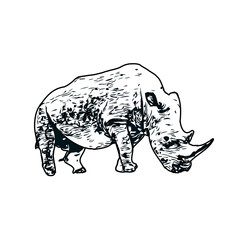Obraz premium black and white sketch of a rhinoceros with transparent background