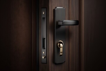 Obraz premium hinged door lock with sleek and simple design, featuring horizontal handle and vertical keyhole, created with generative ai