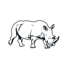 black and white sketch of a rhinoceros with transparent background