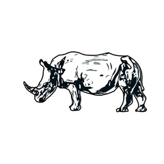 black and white sketch of a rhinoceros with transparent background