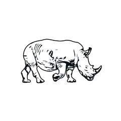 black and white sketch of a rhinoceros with transparent background