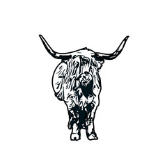 black and white sketch of a bull with transparent background