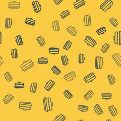 Blue line Cake icon isolated seamless pattern on yellow background. Happy Birthday. Vector