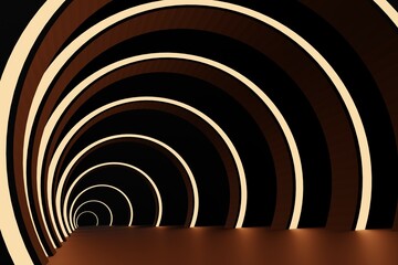 Podium in a premium tunnel. Glow circle. 3D render illustration.