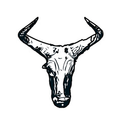 black and white sketch of a bull with transparent background