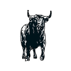 black and white sketch of a bull with transparent background