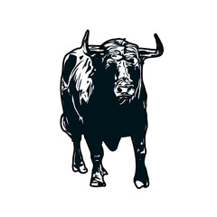 black and white sketch of a bull with transparent background