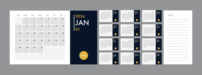 Calendar 2024 template planner vector diary in a minimalist style
