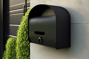 sleek and modern mailbox with keyhole in sleek black finish, created with generative ai