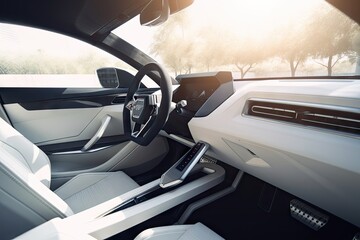 modern car interior with minimalist design and sleek lines, bringing a sense of calm to the driver, created with generative ai