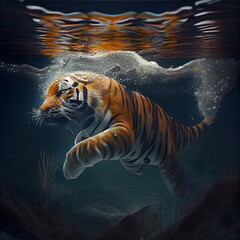 Fototapeta na wymiar Tiger in the water. 3D illustration. Conceptual image.