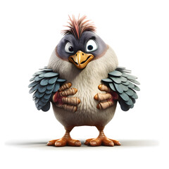 3D rendering of a cute cartoon penguin with wings and feathers
