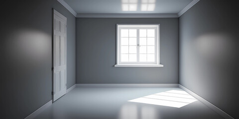 Small empty room with a window. Concept of the bedroom. Grey colors. Generative AI