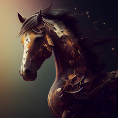 Fototapeta na wymiar Horse portrait with golden splashes. Digital painting. 3d rendering