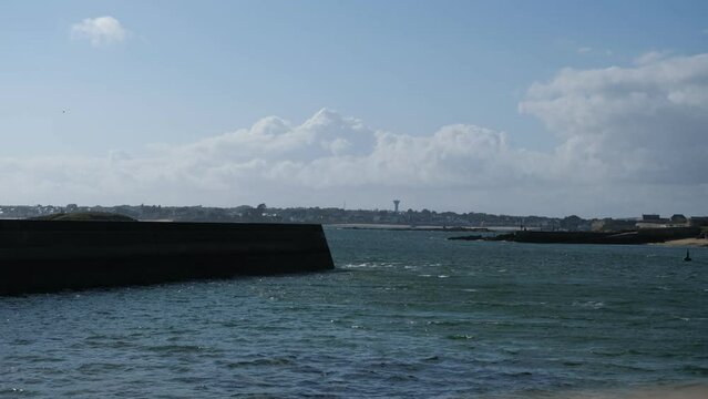 mouth of the port, peninsula of Gavres. View on the city of Lorient. Morbihan, south brittany, france 