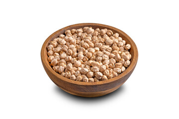 Chick pea uncooked beens. Studio shoot isolated on white background. 45 degrees shoot.