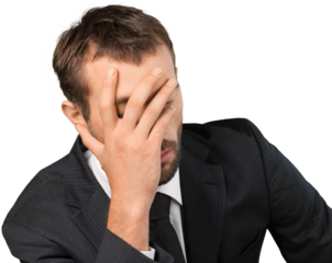 Portrait of young businessman in black suit isolated on white background