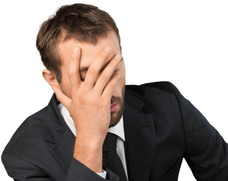 Portrait of young businessman in black suit isolated on white background