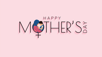 Happy Mother's Day with Female Symbol on Pink background. Mother and Daughter Illustration for Mom greeting card banner template. 14 May, 2023 International Mothers Day Holidays Background Design