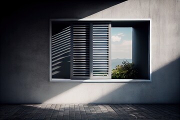 window with louver opening for natural light and air, created with generative ai - obrazy, fototapety, plakaty
