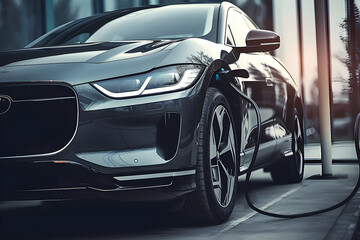 Obraz na płótnie Canvas electric car charging in power station. Eco concept. Generation AI
