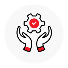 Hands with a Gear Icon. Collaborative Control icon.
Verified Operation icon. Successful Management. Vector icon with editable stroke.