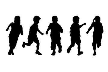 Fototapeta na wymiar Set of silhouettes of running children