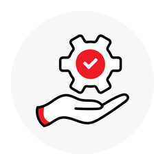 Hand Holding a Gear with Tick Icon. Effective Control
Confirming Mastery. Performance in Hand. Vector icon with editable stroke.